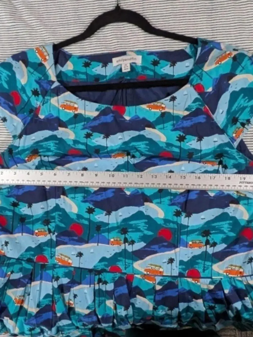 Emily & Fin XL Blue Orange Lucy Road Trippin Tropical Camper Cotton Dress - Picture 7 of 11